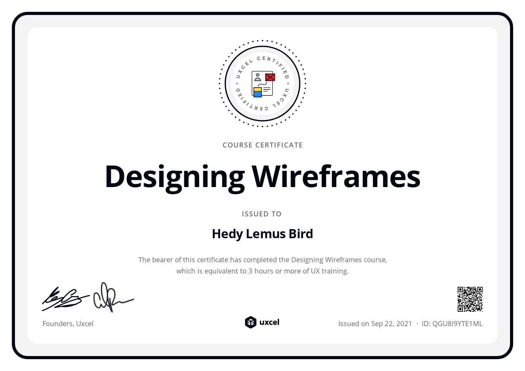 Hedy Lemus Bird's certificate
